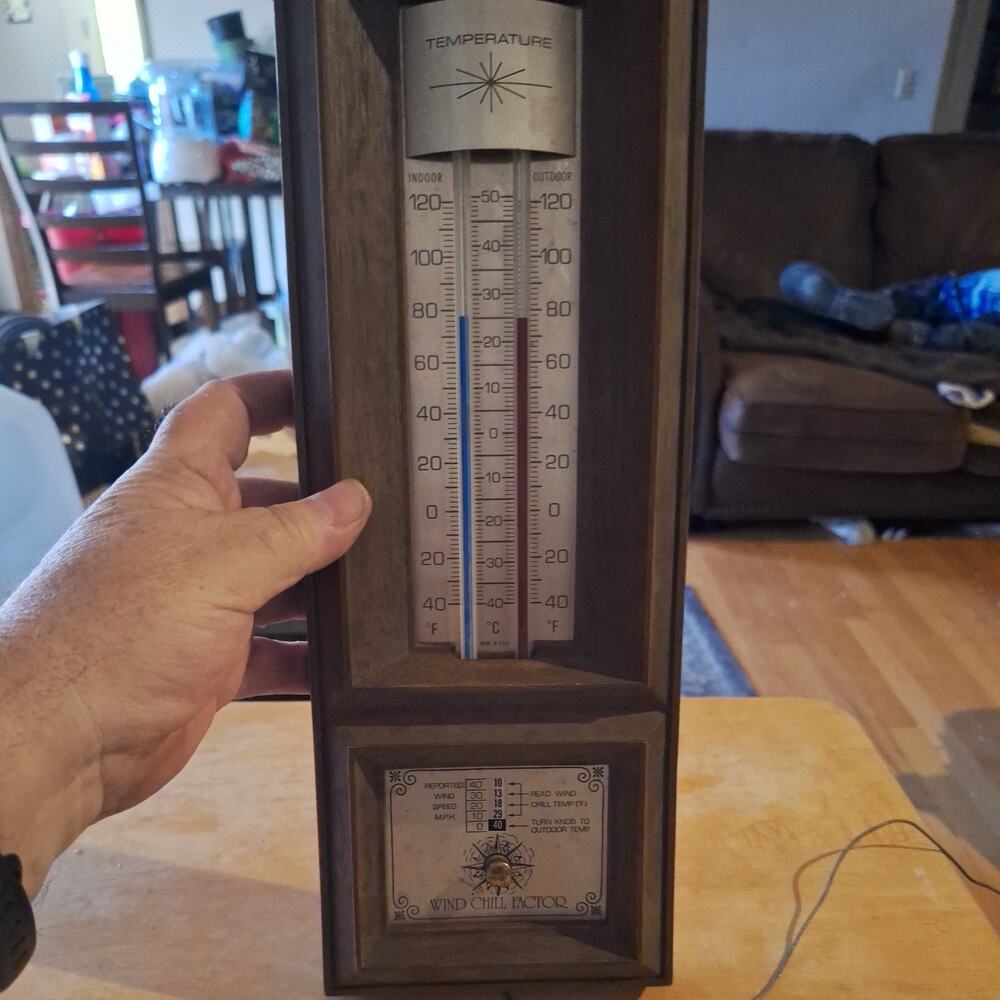 Working Vintage Mid Century Barometer Temperature wind chill Factor calculator